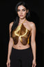 Isaure Top — Draped Metallic with Crossed Straps