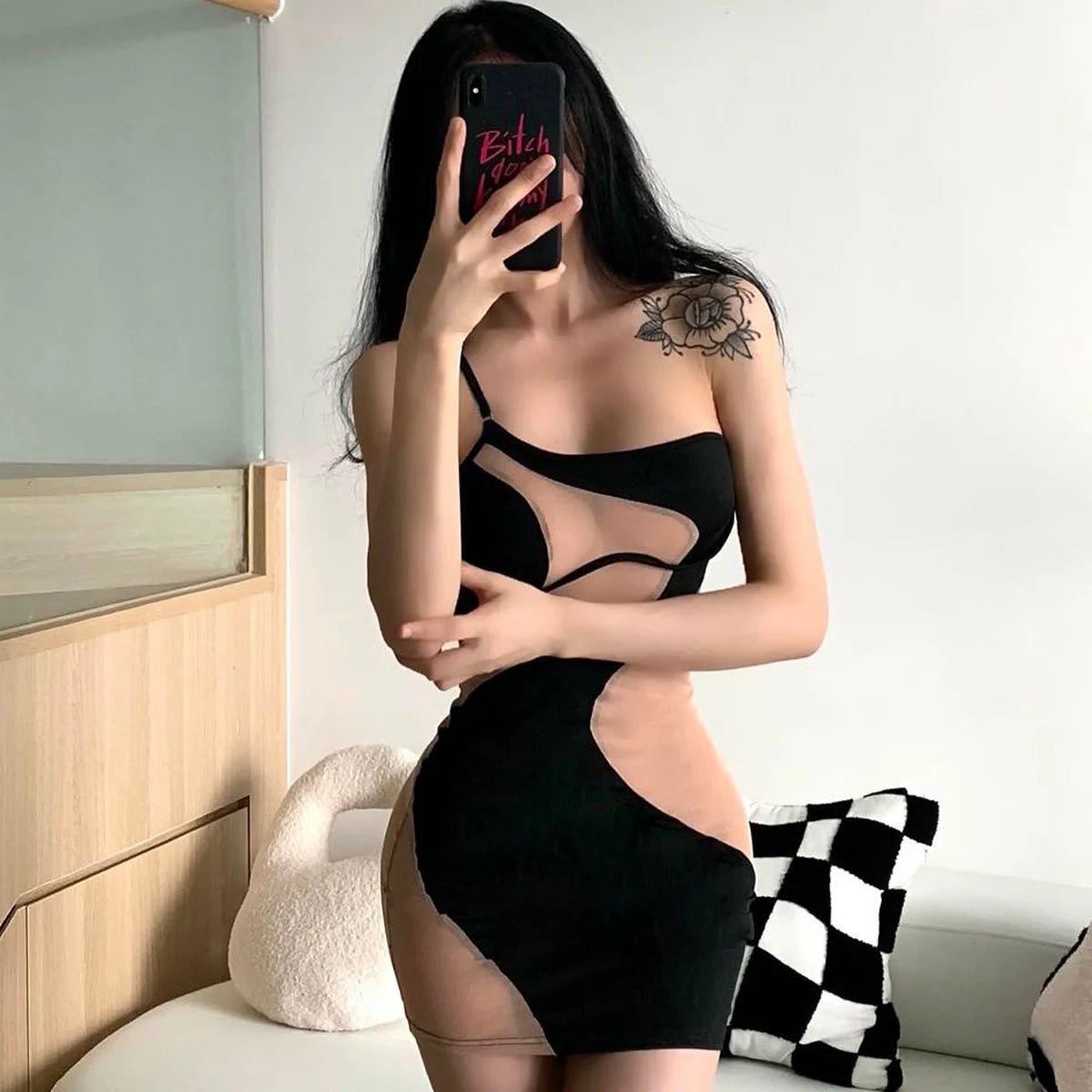 Unleash Your Allure: Irresistible Sheer Black Dress - Todanua Internacional