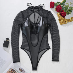Unleash Your Inner Goddess: Sensual Mesh & PU Bodysuit - Todanua Internacional