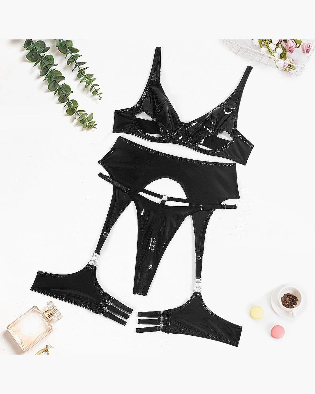 Artemis Set — Black Vinyl & Garter Belt