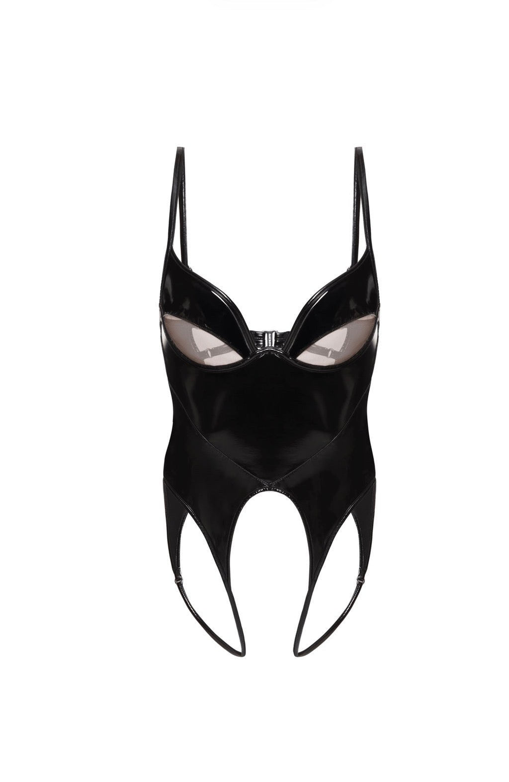 Nyx Bodysuit — Patent Black with Underbust Cut-Out