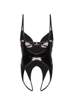 Nyx Bodysuit — Patent Black with Underbust Cut-Out