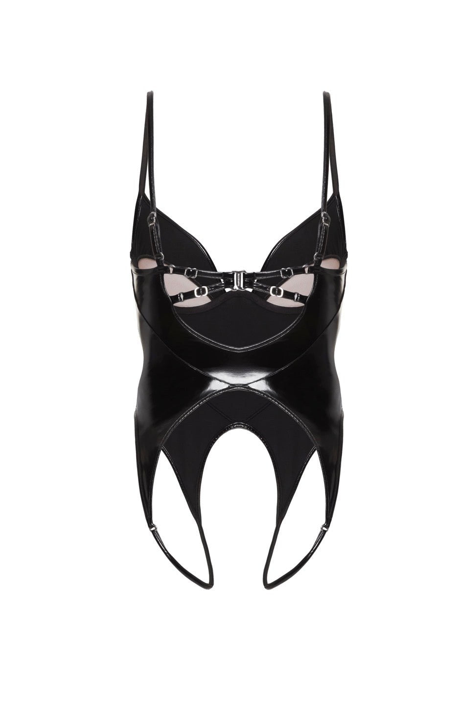 Nyx Bodysuit — Patent Black with Underbust Cut-Out