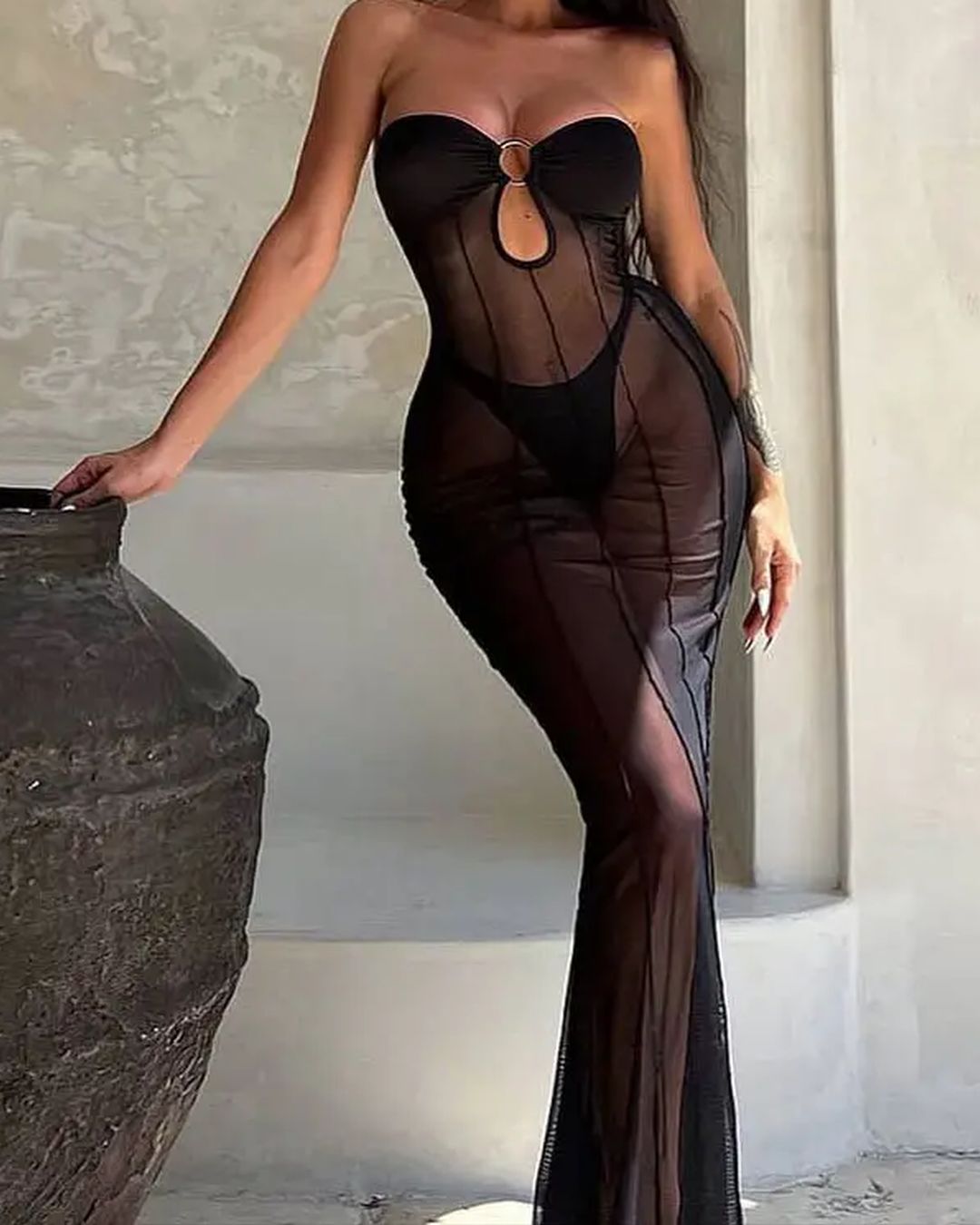 Marie Sheer Beach Dress — Black
