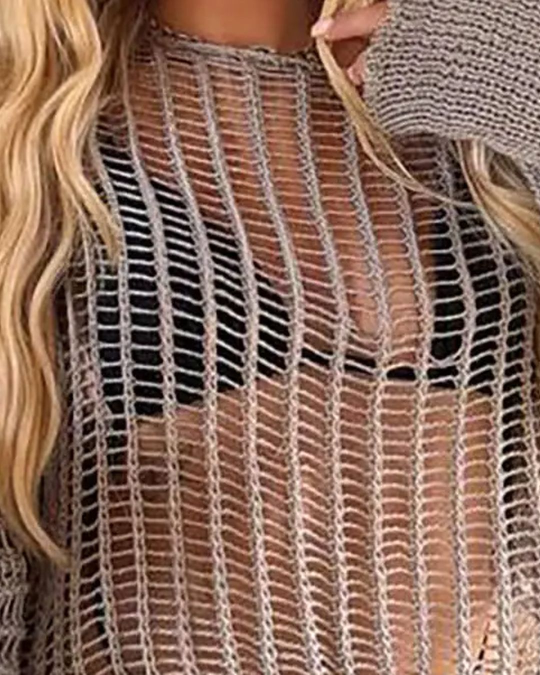 Louise Open-Weave Beach Dress — Grey