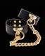 Athena Wrist Cuffs — Black Vegan Leather, Gold Chain