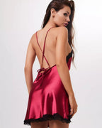 Hestia Slip — Wine Satin & Black Lace