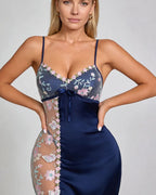 Irene Chemise — Floral Embroidery & Sheer Tulle Panel