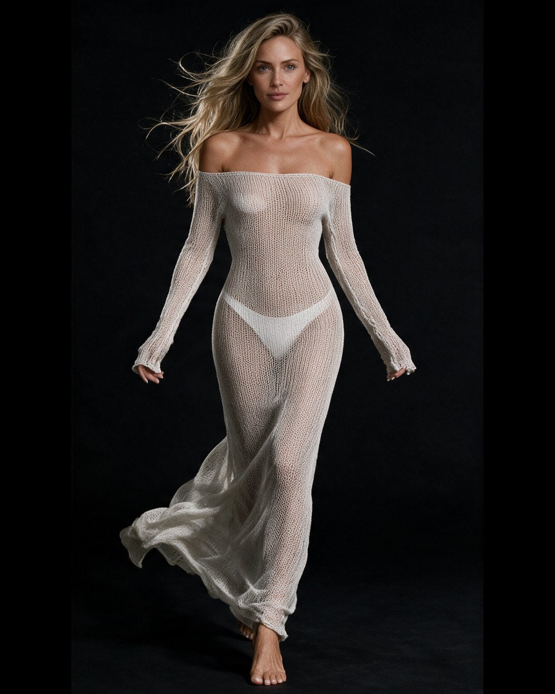 Alena Long Knit Beach Dress — Sheer White