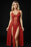 Fiammetta Nightgown — Sheer Red Mesh & Lace Slits