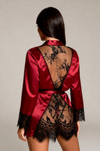 Maia Robe — Red Satin and Black Lace