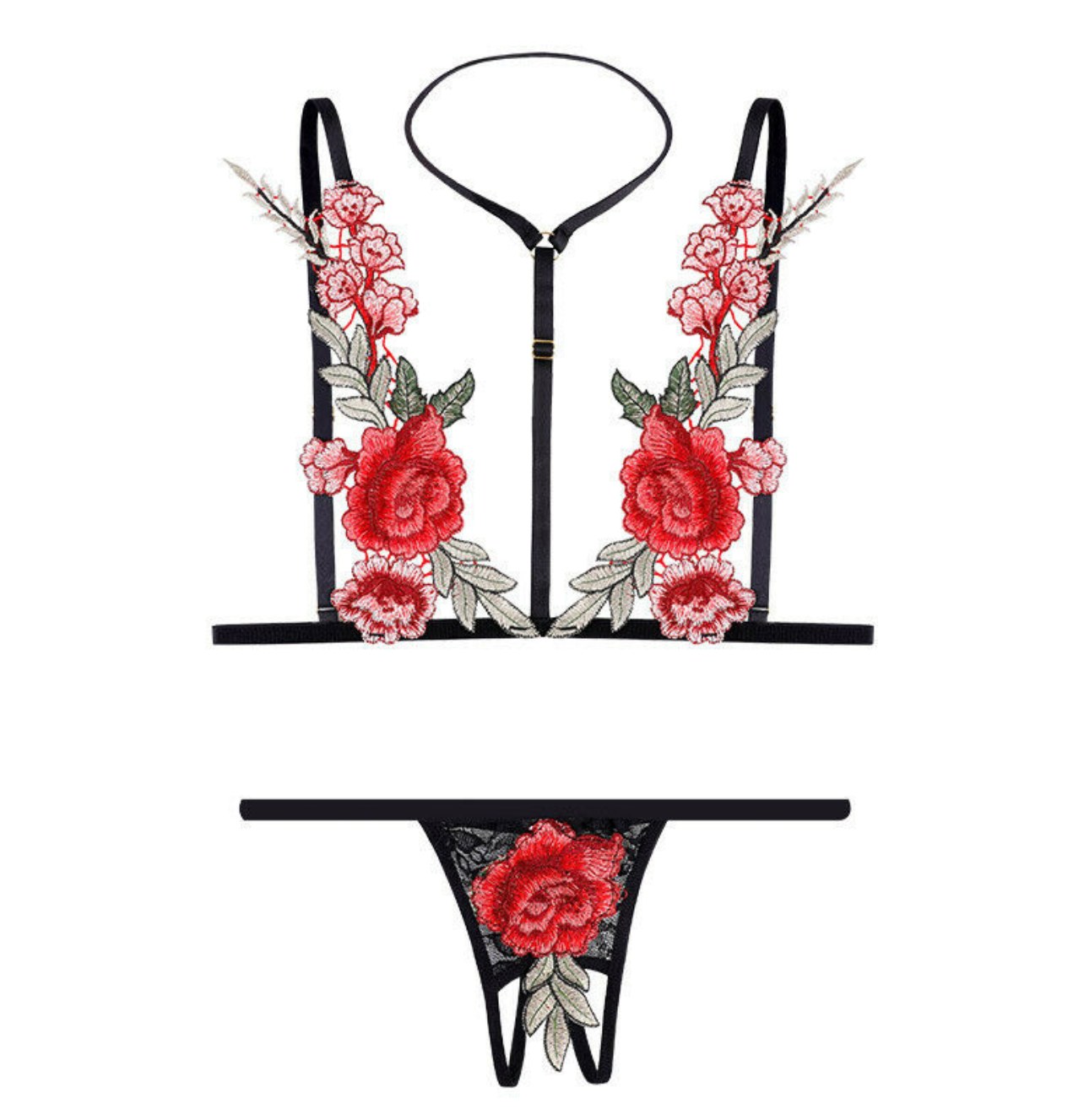 Scarlett Harness Set — Embroidered Roses & Gold Ring Secondary image
