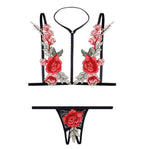 Scarlett Harness Set — Embroidered Roses & Gold Ring