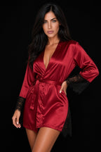 Maia Robe — Red Satin and Black Lace