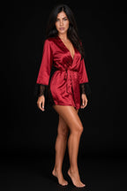 Maia Robe — Red Satin and Black Lace