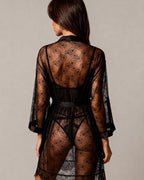 Asteria Lace Kimono Robe — Satin Trim & Tie Belt