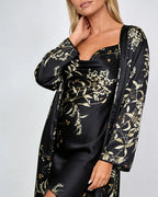 Gaia Set — Satin-Finish Slip and Robe with Branch Print