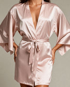 Harmonia Kimono Robe — Blush Satin, Wide Sleeves
