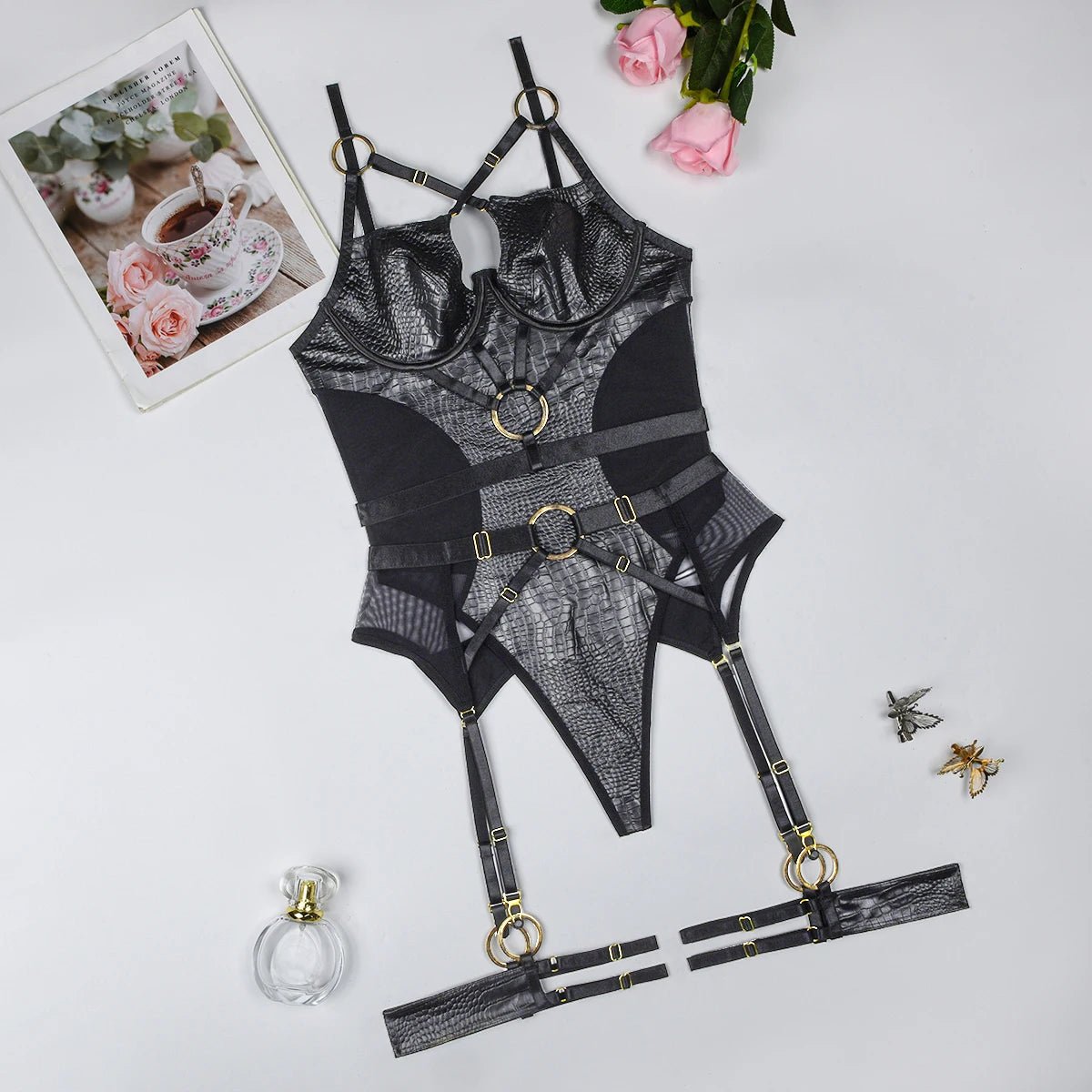 Irresistible Empowerment: Luxury Crocodile Leather Bodysuit - Todanua Internacional