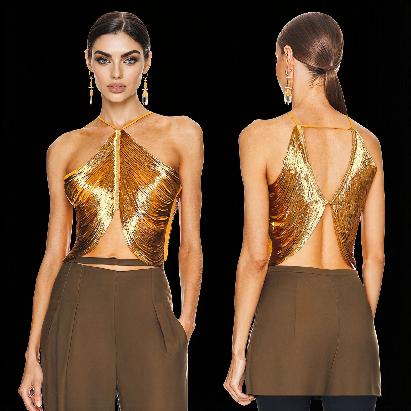 Isaure Top — Draped Metallic with Crossed Straps