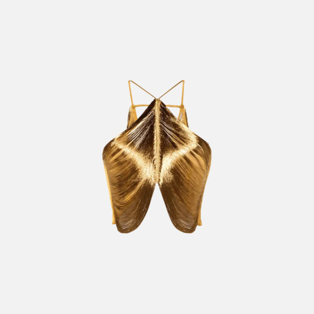 Isaure Top — Draped Metallic with Crossed Straps