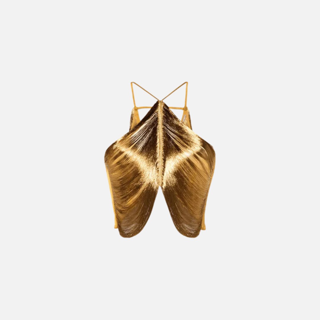 Isaure Top — Draped Metallic with Crossed Straps