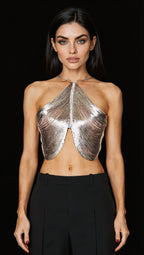 Isaure Top — Draped Metallic with Crossed Straps