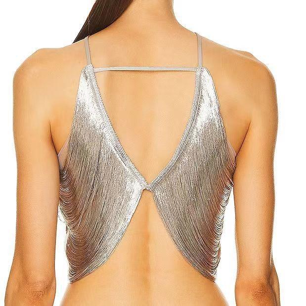 Isaure Top — Draped Metallic with Crossed Straps