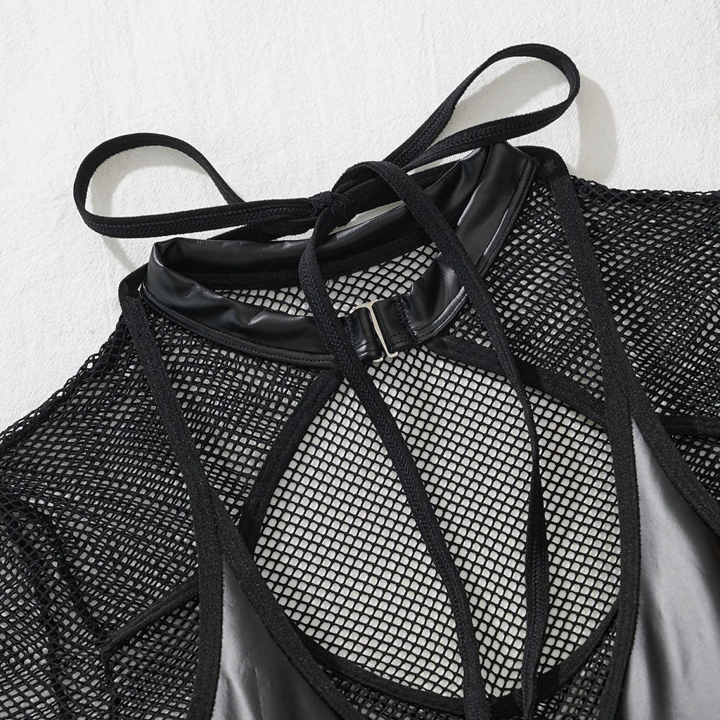 Unleash Your Inner Goddess: Sensual Mesh & PU Bodysuit - Todanua Internacional