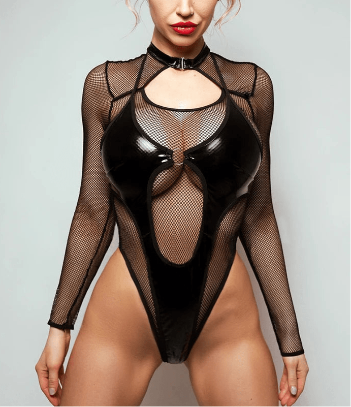 Unleash Your Inner Goddess: Sensual Mesh & PU Bodysuit - Todanua Internacional