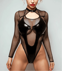 Unleash Your Inner Goddess: Sensual Mesh & PU Bodysuit - Todanua Internacional